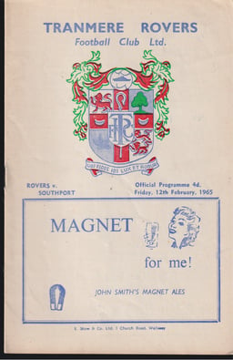Tranmere Rovers v Southport Match Programme 1965-02-12